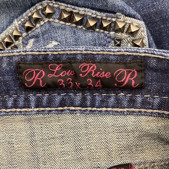 Rock and Roll Cowgirl Women's Blue Embellished Low Rise Jeans Size 33X34 - Picture 14 of 16
